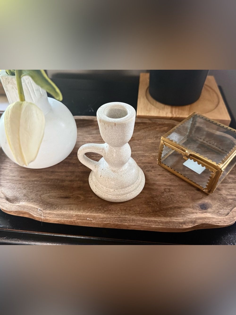 Magnolia Speckled Ceramic Taper Candle Holder | Rustic Farmhouse Decor